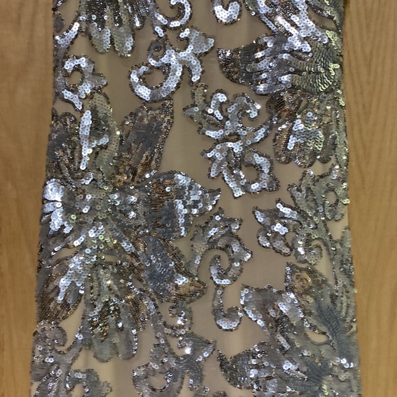 Who doesn’t need some feathers in their life? Beautiful silver cream formal - Picture 3 of 11